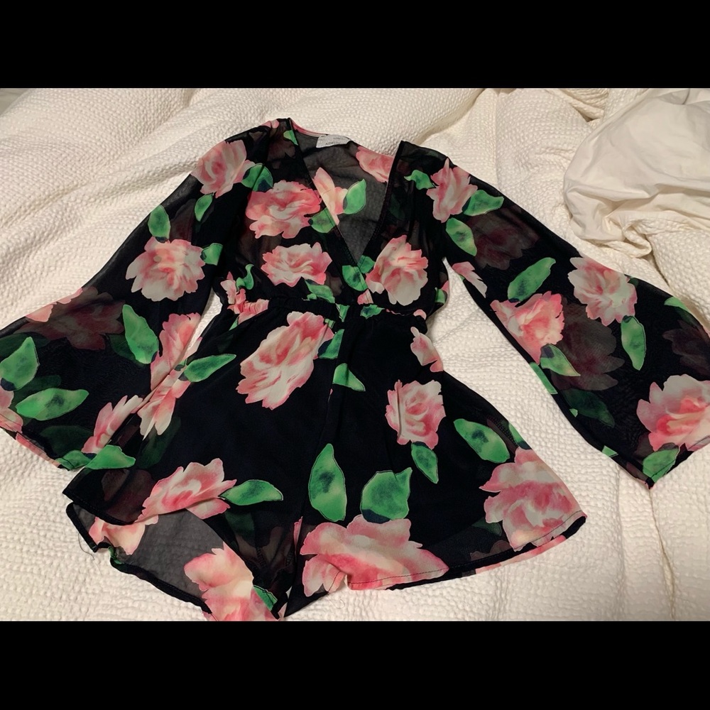 Floral dark navy blue romper